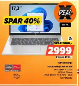 Power 17,3" bærbar pc 50% batteri på kun 45 min tilbud
