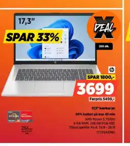 Power 17,3" bærbar pc 50% batteri på kun 45 min tilbud