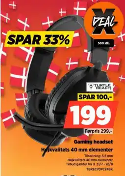 Power Gaming headset Højkvalitets 40 mm elementer tilbud