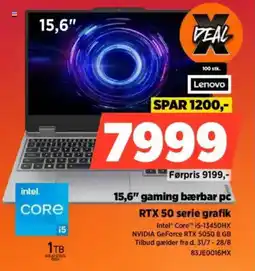 Power Lenovo 15,6" gaming bærbar pc tilbud