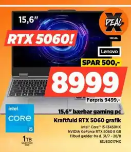 Power Lenovo 15,6" bærbar gaming pc Kraftfuld RTX 5060 grafik tilbud