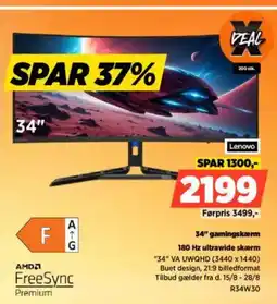 Power Lenovo 34" gamingskærm tilbud
