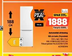 Power Automatisk afrimning 188 cm køle-/fryseskab tilbud