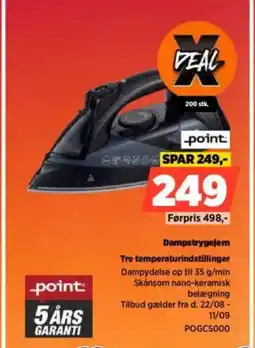 Power Point dampstrygejern tre temperaturindstillinger tilbud