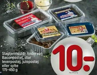 REMA 1000 Slagtermester Andersen Baconpostej, stor leverpostej, julepostej eller sylte tilbud