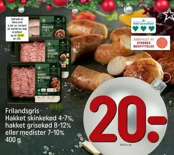 REMA 1000 Frilandsgris Hakket skinkekød 4-7%, hakket grisekød 8-12% eller medister 7-10% tilbud