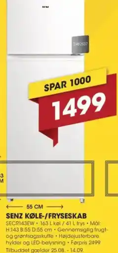 Punkt1 SENZ KØLE-/FRYSESKAB SECR143EW tilbud