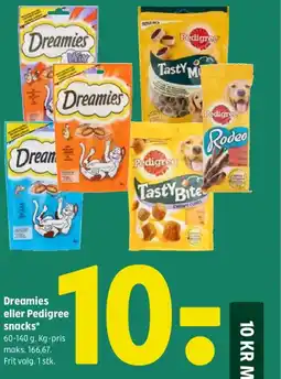 Coop 365 Dreamies eller Pedigree snacks tilbud