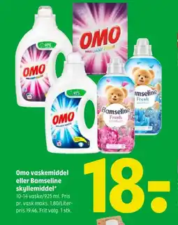 Coop 365 OMO vaskemiddel eller Bamseline skyllemiddel tilbud