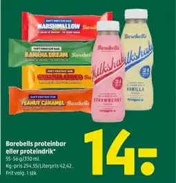 Coop 365 Barebells proteinbar eller proteindrik tilbud