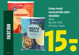 Coop 365 Coop revet mozzarella eller cheddar tilbud