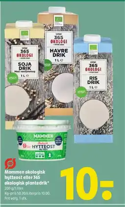 Coop 365 Mammen økologisk hytteost eller 365 økologisk plantedrik tilbud