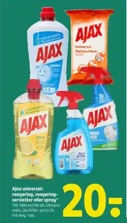 Coop 365 Ajax universal- rengøring, rengøring- servietter eller spray tilbud