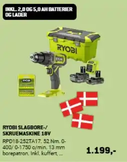XL-BYG RYOBI SLAGBORE-/ SKRUEMASKINE 18V tilbud