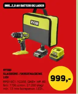 XL-BYG RYOBI SLAGBORE-/SKRUEMASKINE 18 v tilbud