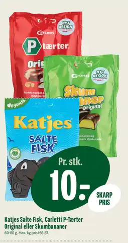 Min Købmand Katjes Salte Fisk, Carletti P-Tærter Original eller Skumbananer tilbud