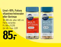 Føtex Livol +10%, Futura vitaminer/mineraler eller Gerimax tilbud