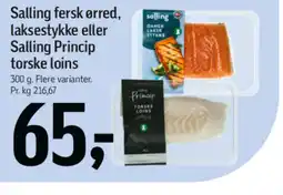 Føtex Salling fersk ørred, laksestykke eller Salling Princip torske loins tilbud