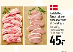 Føtex Koteletter, flæsk i skiver eller spareribs af dansk gris tilbud