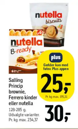 Føtex Salling Princip brownie, Ferrero kinder eller nutella tilbud