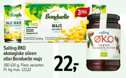 Føtex Salling OKO økologiske oliven eller Bonduelle majs tilbud