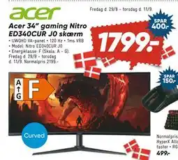 Bilka Acer 34” gaming Nitro ED340CUR J0 skærm, DKK 1799 tilbud