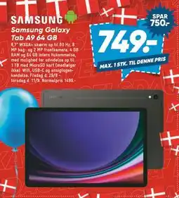 Bilka Samsung Galaxy Tab A9 64 GB, DKK 749 tilbud