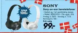Bilka Sony on-ear høretelefoner, DKK 99 tilbud