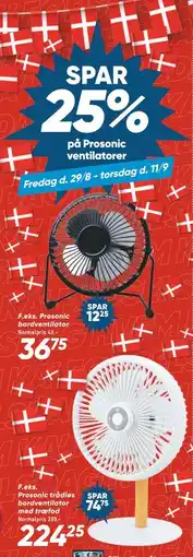 Bilka SPAR 25% på Prosonic ventilatorer tilbud