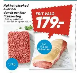 Bilka Hakket oksekød eller hel dansk ovnklar flæskesteg, DKK 179 tilbud