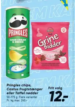 Bilka Pringles chips, Castus frugtstænger eller Taffel nødder, DKK 12 tilbud