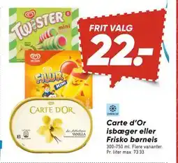 Bilka Carte d’Or isbæger eller Frisko børneis, DKK 22 tilbud