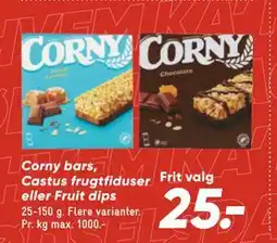 Bilka Corny bars, Castus frugtfiduser eller Fruit dips, DKK 25 tilbud