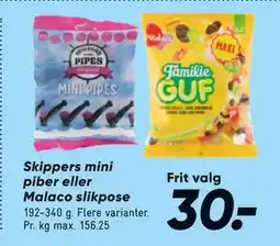 Bilka Skippers mini piber eller Malaco slikpose, DKK 30 tilbud