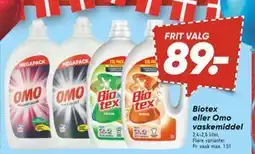 Bilka Biotex eller Omo vaskemiddel, DKK 89 tilbud