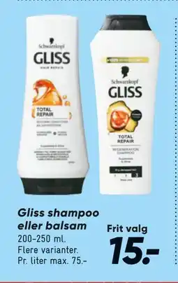 Bilka Gliss shampoo eller balsam, DKK 15 tilbud