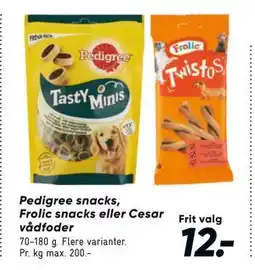 Bilka Pedigree snacks, Frolic snacks eller Cesar vådfoder, DKK 12 tilbud