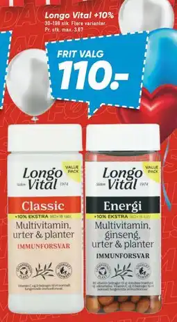 Bilka Longo Vital +10%, DKK 110 tilbud