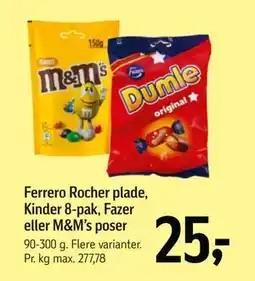 Føtex Ferrero Rocher plade, Kinder 8-pak, Fazer eller M&M’s poser, DKK 25 tilbud