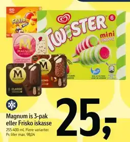 Føtex Magnum is 3-pak eller Frisko iskasse, DKK 25 tilbud