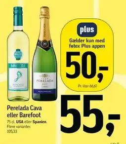 Føtex Perelada Cava eller Barefoot, DKK 55, App-pris tilbud