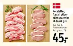 Føtex Koteletter, flæsk i skiver eller spareribs af dansk gris, DKK 45 tilbud