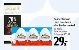 Føtex Nestle slikpose, Lindt Excellence eller kinder marked, DKK 29 tilbud