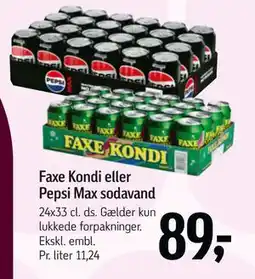 Føtex Faxe Kondi eller Pepsi Max sodavand, DKK 89 tilbud