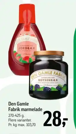 Føtex Den Gamle Fabrik marmelade, DKK 28 tilbud