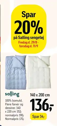 Føtex Spar 20% på Salling sengetøj tilbud