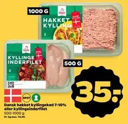 Netto Dansk hakket kyllingekød 7-10% eller kyllingeinderfilet, DKK 35 tilbud
