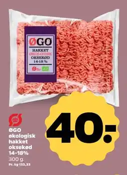 Netto ØGO økologisk hakket oksekød 14-18%, DKK 40 tilbud