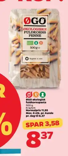 Netto ØGO økologisk fuldkornspasta, DKK 8.37 tilbud