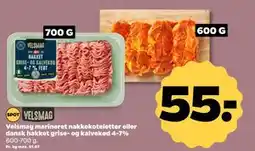Netto Velsmag marineret nakkekoteletter eller dansk hakket grise- og kalvekød 4-7%, DKK 55 tilbud